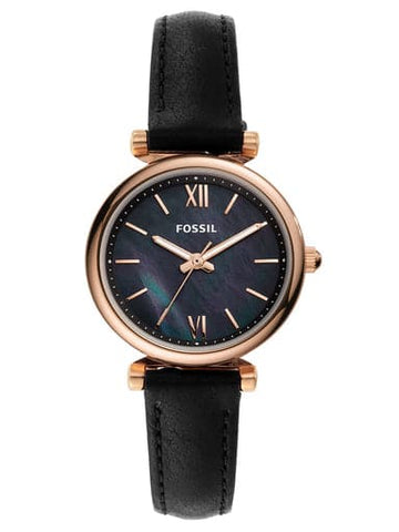 Fossil Carlie Mini Three-Hand Black Leather Watch - Kamal Watch Company