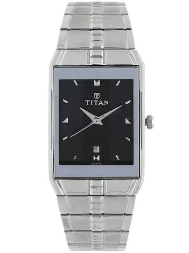 Titan Black Dial Silver Stainless Steel Strap Men's Watch NL9151SM02 - Kamal Watch Company