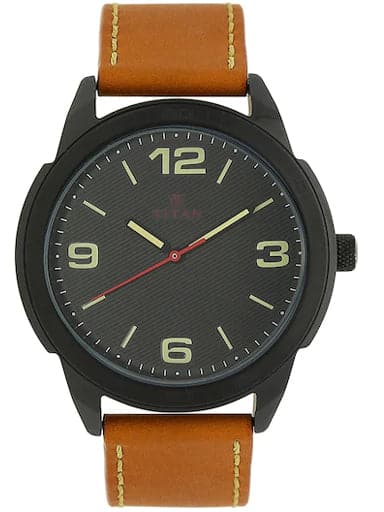 Titan Black Dial Brown Leather Strap Watch For Men NK1585NL02 - Kamal Watch Company
