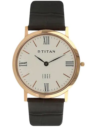 Titan Edge Off White Dial Black Leather Strap Men's Watch NL679WL01 - Kamal Watch Company