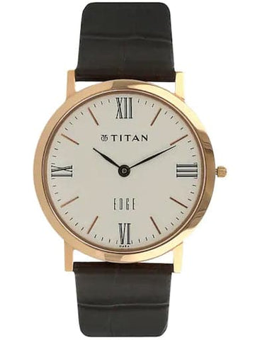Titan Edge Off White Dial Black Leather Strap Men's Watch NL679WL01 - Kamal Watch Company