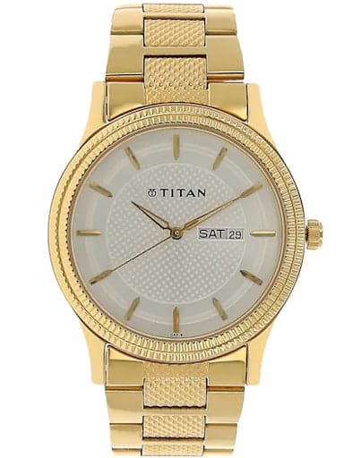 Titan White Dial Gold Stainless Steel Strap Men's Watch NL1650YM05 - Kamal Watch Company