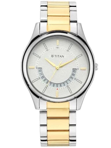 Titan Lagan - White Dial Two Tone Metal Strap Men's Watch 1713BM01 - Kamal Watch Company