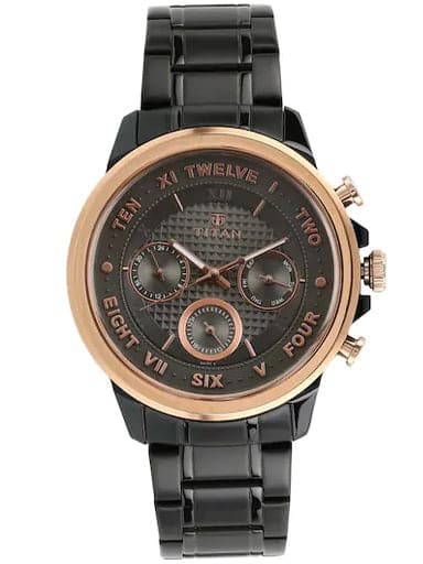 Titan Anthracite Dial Black Stainless Steel Strap Men's Watch 1747KM02 - Kamal Watch Company