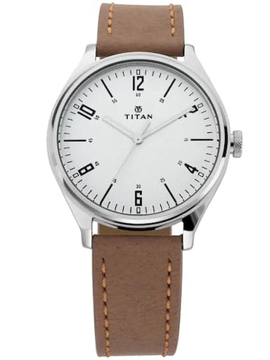Titan Work Wear Silver Dial Tan Leather Strap Men's Watch 1802SL01 - Kamal Watch Company
