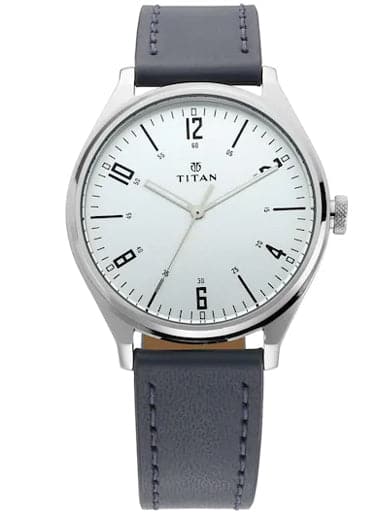 Titan Work Wear Silver Dial Blue Leather Strap Men's Watch 1802SL02 - Kamal Watch Company