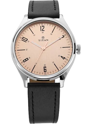 Titan Work Wear Champagne Dial Black Leather Strap Men's Watch 1802SL03 - Kamal Watch Company