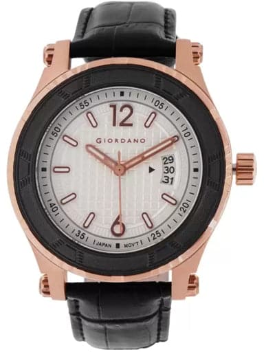 Giordano White Dial Black Leather Strap Men's Watch GD-1012-03 - Kamal Watch Company