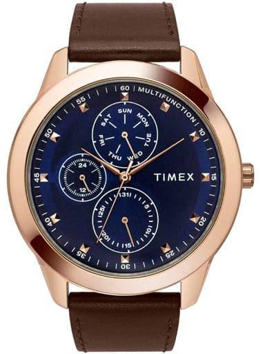 Timex Multi-Function Blue Dial Brown Leather Strap Men's Watch TWEG18504 - Kamal Watch Company