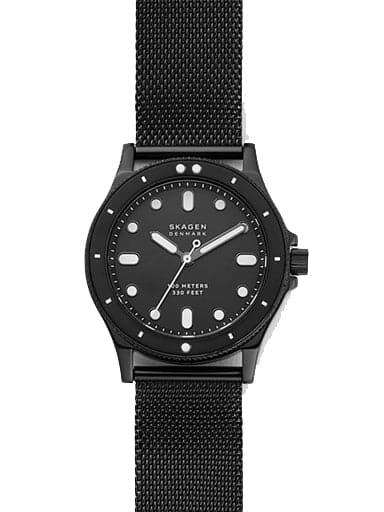 Skagen Fisk Three-Hand Black Steel-Mesh Watch - Kamal Watch Company