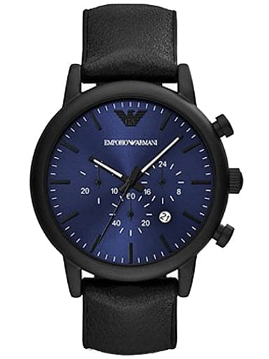 Emporio Armani Chronograph Black Leather Watch - Kamal Watch Company