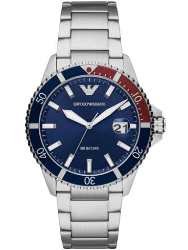 Emporio Armani Mario Blue Dial Stainless Steel Watch - Kamal Watch Company