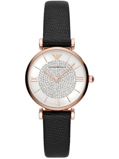 Emporio Armani Two-Hand Black Leather Watch - Kamal Watch Company