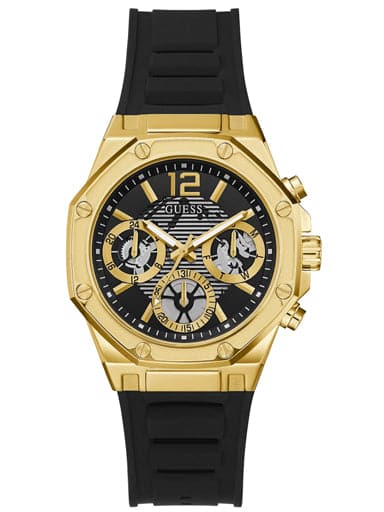 GUESS GOLD TONE CASE BLACK SILICONE WATCH - Kamal Watch Company