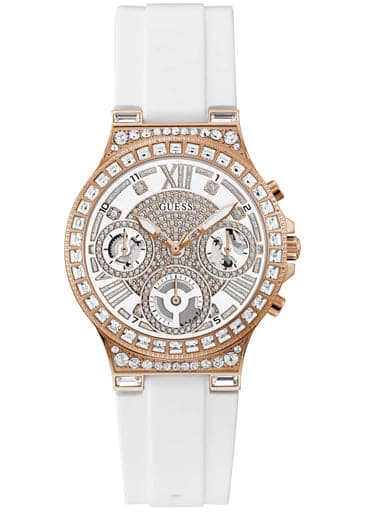 GUESS ROSE GOLD TONE CASE WHITE SILICONE WATCH - Kamal Watch Company