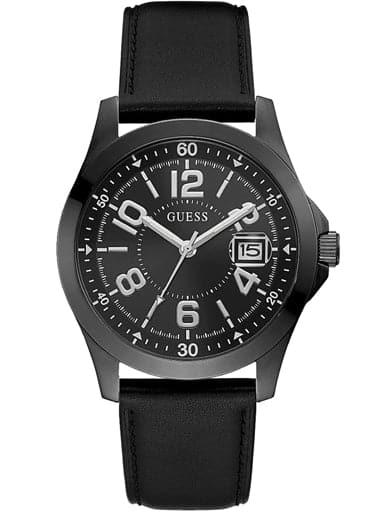 GUESS BLACK CASE BLACK GENUINE LEATHER WATCH - Kamal Watch Company