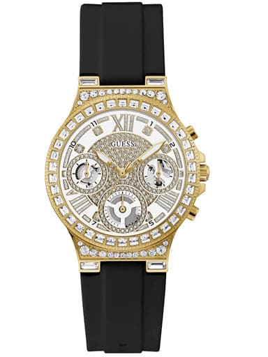 GUESS GOLD TONE CASE BLACK SILICONE WATCH - Kamal Watch Company