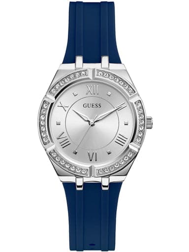 GUESS SILVER TONE CASE BLUE SILICONE WATCH - Kamal Watch Company