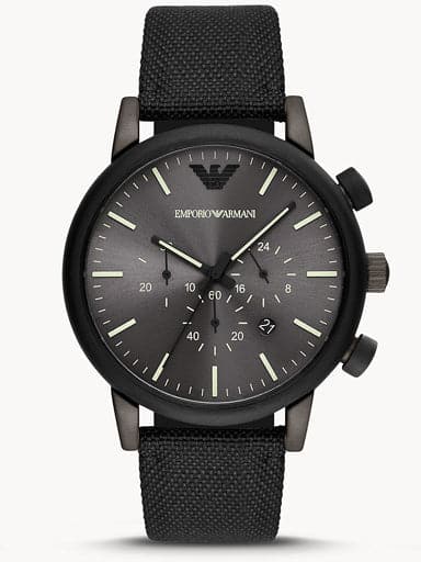 Emporio Armani Chronograph Black Fabric Watch AR11409 - Kamal Watch Company