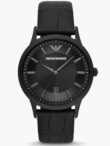 Emporio Armani Three-Hand Date Black Leather Watch AR80057 - Kamal Watch Company