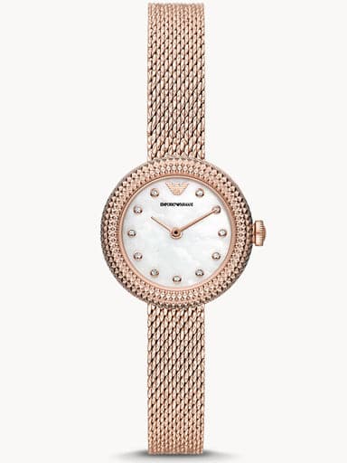 Emporio Armani Two-Hand Rose Gold-Tone Stainless Steel Mesh Watch AR11416 - Kamal Watch Company