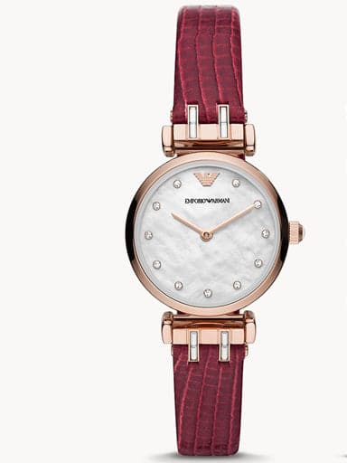Emporio Armani Two-Hand Burgundy Leather Watch AR80052 - Kamal Watch Company