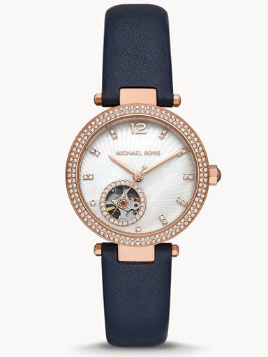 Michael Kors Parker Automatic Navy Leather Watch MK9048 - Kamal Watch Company