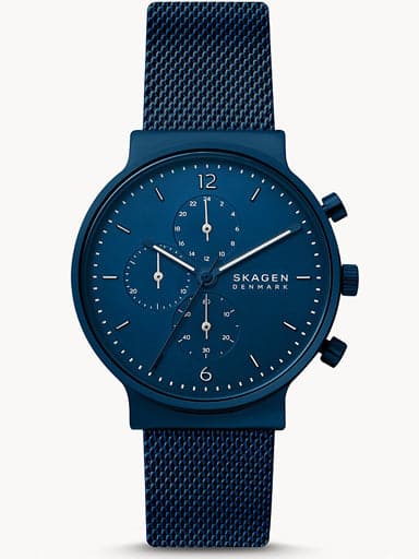 SKAGEN Ancher Chronograph Ocean Blue Stainless Steel Mesh Watch SKW6763 - Kamal Watch Company