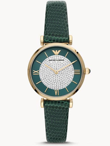 Emporio Armani Two-Hand Green Leather Watch AR11403I - Kamal Watch Company