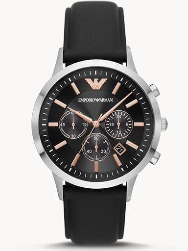 Emporio Armani Chronograph Black Leather Watch AR11431I - Kamal Watch Company