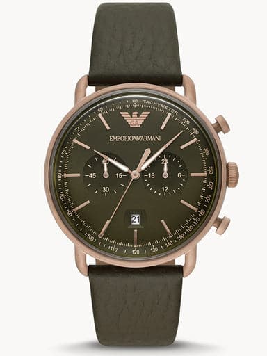 Emporio Armani Chronograph Green Leather Watch AR11421I - Kamal Watch Company