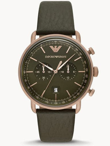 Emporio Armani Chronograph Green Leather Watch AR11421I - Kamal Watch Company