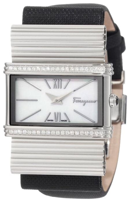 Salvatore Ferragamo Women's Renaissance Black Genuine Satin Leather Mother-of-Pearl Diamond Watch F69MBQ9191S009 - Kamal Watch Company