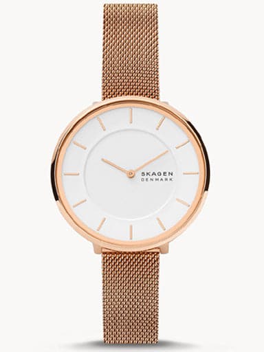 SKAGEN Gitte Two-Hand Rose Gold-Tone Stainless Steel Mesh Watch SKW3013I - Kamal Watch Company