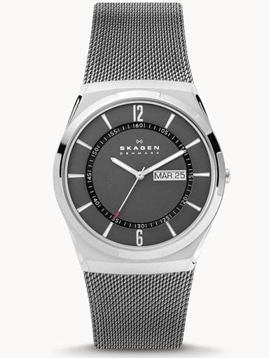 SKAGEN Melbye Three-Hand Day-Date Charcoal Stainless Steel Mesh Watch SKW6790 - Kamal Watch Company