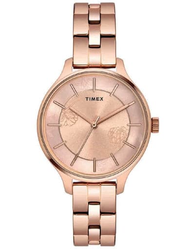 TIMEX LADIES PINK FLORAL DIAL WATCH WITH ROSE GOLD BRACELET TWEL14808 - Kamal Watch Company