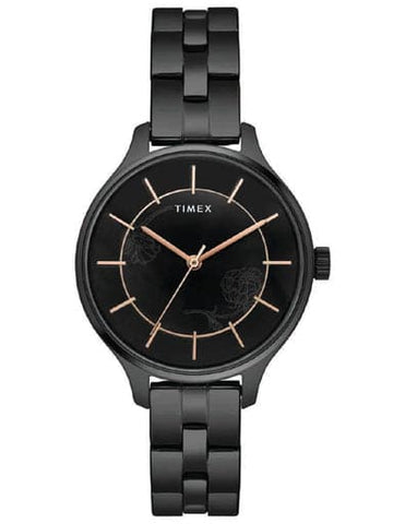 TIMEX LADIES BLACK FLORAL DIAL WATCH WITH BLACK BRACELET TWEL14809 - Kamal Watch Company