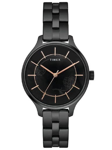 TIMEX LADIES BLACK FLORAL DIAL WATCH WITH BLACK BRACELET TWEL14809 - Kamal Watch Company
