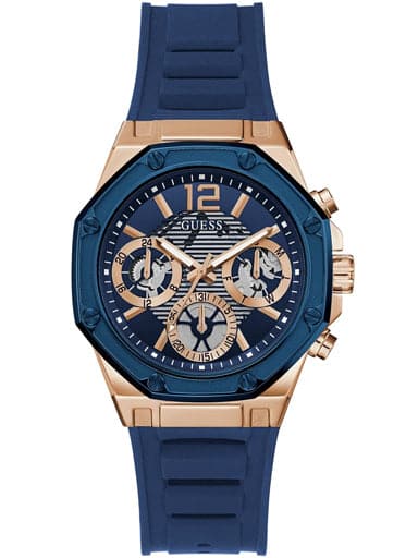 ROSE GOLD TONE CASE BLUE SILICONE WATCH GW0256L2 - Kamal Watch Company