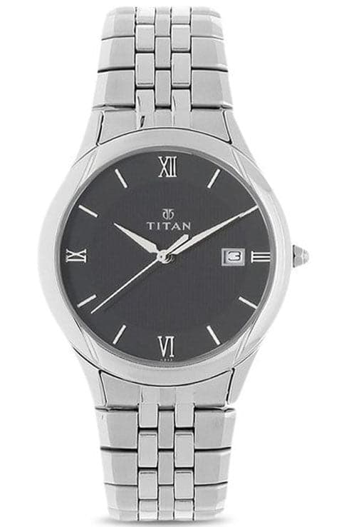 Titan Black Dial Silver Stainless Steel Strap Men's Watch NP1494SM02 - Kamal Watch Company