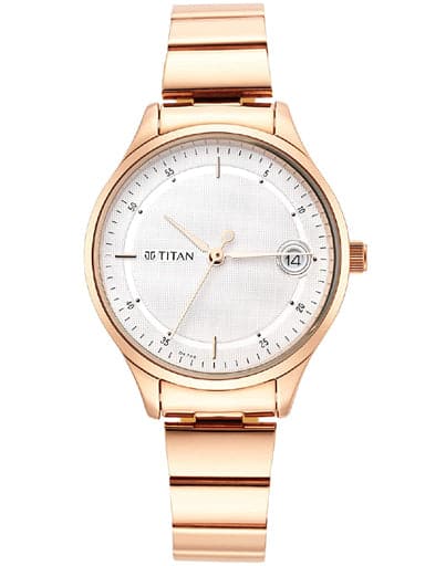 TITAN Workwear Silver Dial Rose Gold Stainless Steel Strap Watch 2649WM01 - Kamal Watch Company