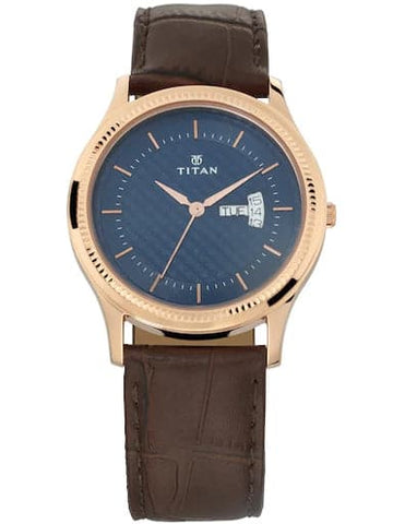 Titan Karishma Blue Dial Brown Leather Strap Men's Watch NN1824WL01 - Kamal Watch Company
