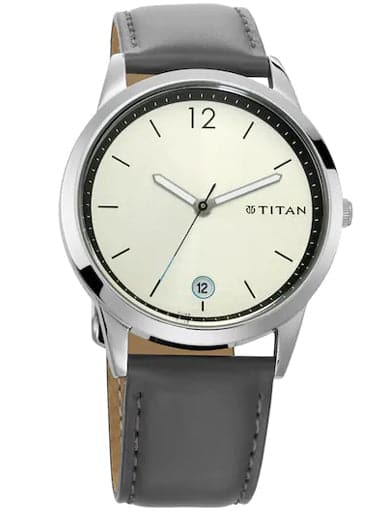 Titan Work Wear Silver Dial Grey Leather Strap Men's Watch NN1806SL03 - Kamal Watch Company