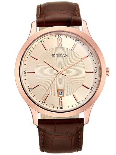 TITAN Rose Gold Dial Leather Strap Watch 1825WL02 - Kamal Watch Company
