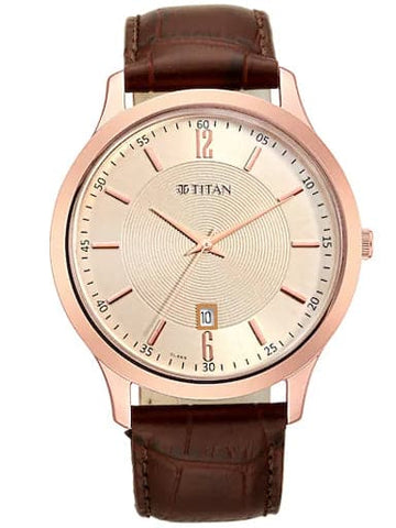 TITAN Rose Gold Dial Leather Strap Watch 1825WL02 - Kamal Watch Company