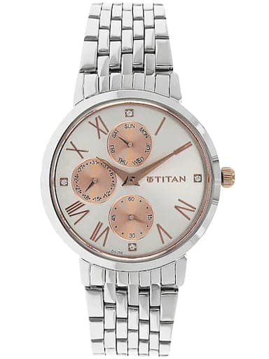 Titan Work Wear Rose Gold Multi-Function Dial Stainless Steel Strap Women's Watch NN2569KM01 - Kamal Watch Company