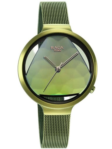 TITAN Raga Moments of Joy Watch with Green Dial & Brass Strap 95134QM01 - Kamal Watch Company