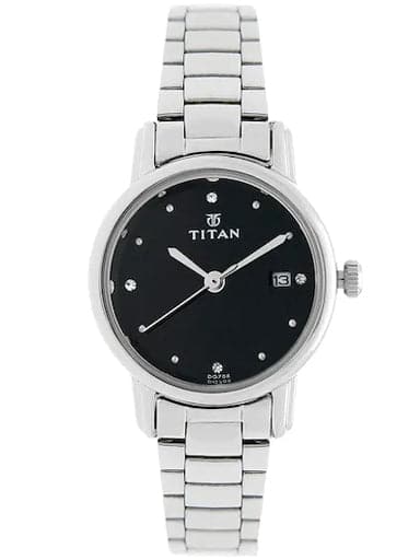 Titan Black Dial Silver Stainless Steel Strap Women's Watch NP2572SM02 - Kamal Watch Company