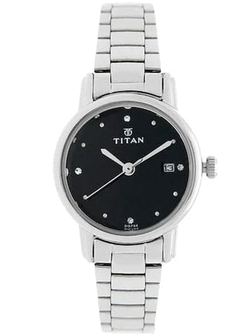 Titan Black Dial Silver Stainless Steel Strap Women's Watch NP2572SM02 - Kamal Watch Company