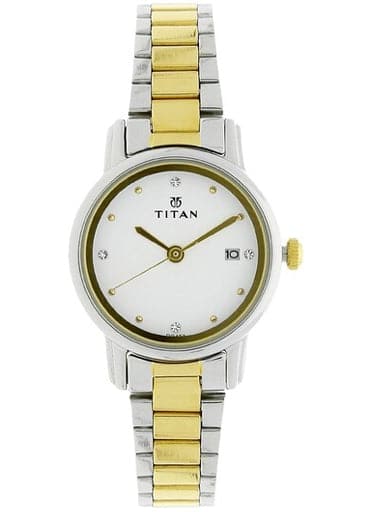 Titan White Dial Two Toned Stainless Steel Strap Women's Watch NN2572BM01 - Kamal Watch Company